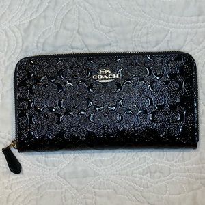 Coach Black Patent Leather Accordion Zip Wallet